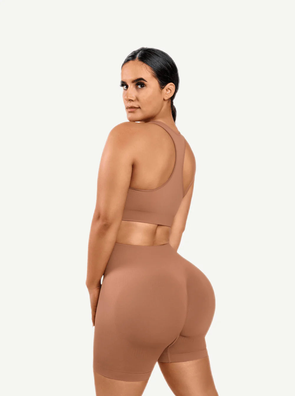 Eco-Friendly Seamless V-Neck Biker Shorts Set – Stylish & Sustainable Sportswear