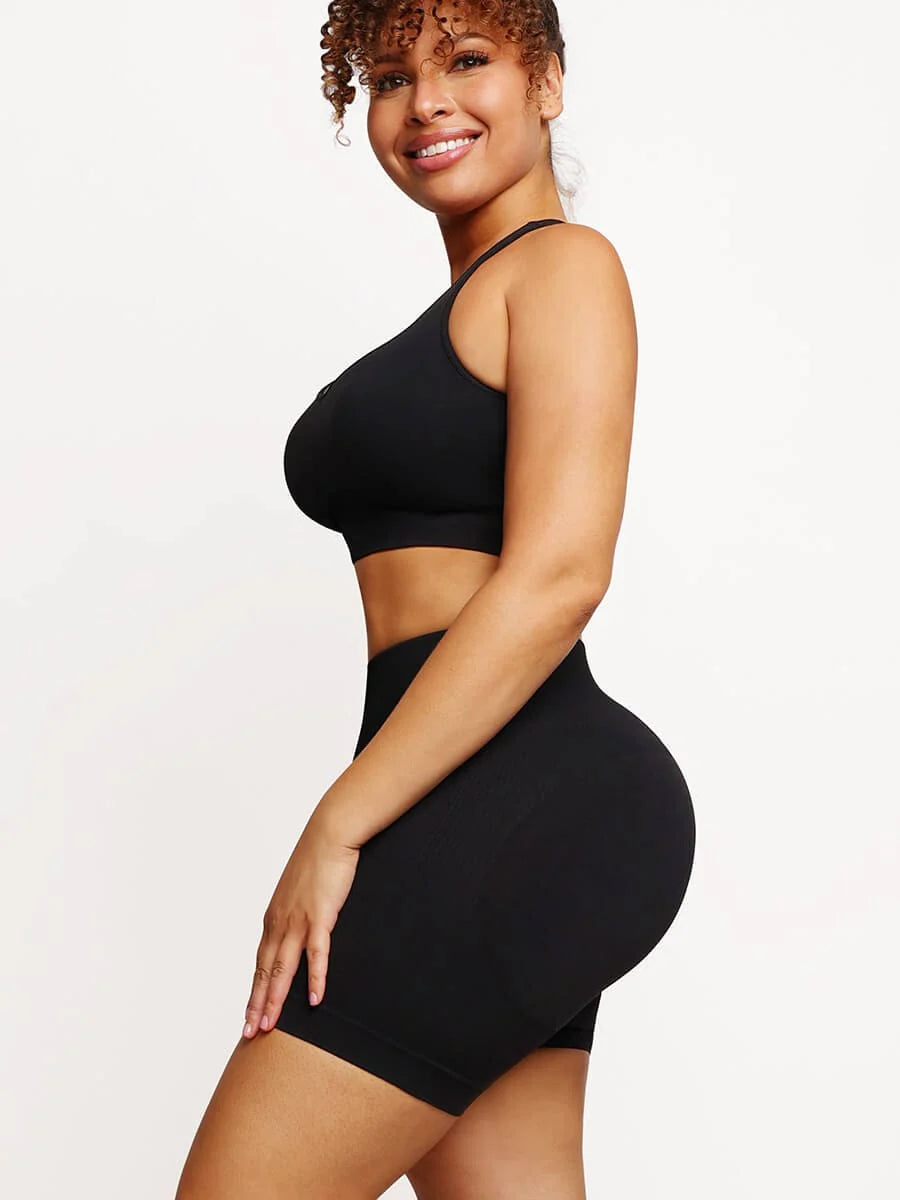 Eco-Friendly Seamless V-Neck Biker Shorts Set – Stylish & Sustainable Sportswear