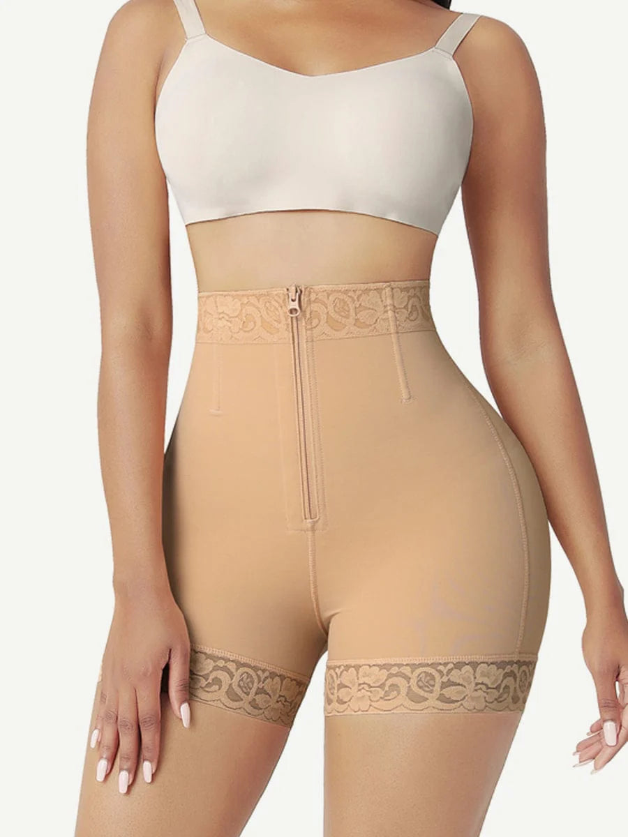 High-Waist Butt Lifter Shorts with Front Zipper – Curve-Enhancing Compression Shaper