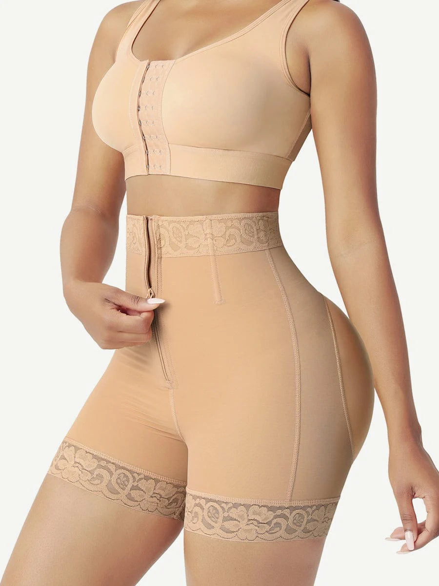 High-Waist Butt Lifter Shorts with Front Zipper – Curve-Enhancing Compression Shaper