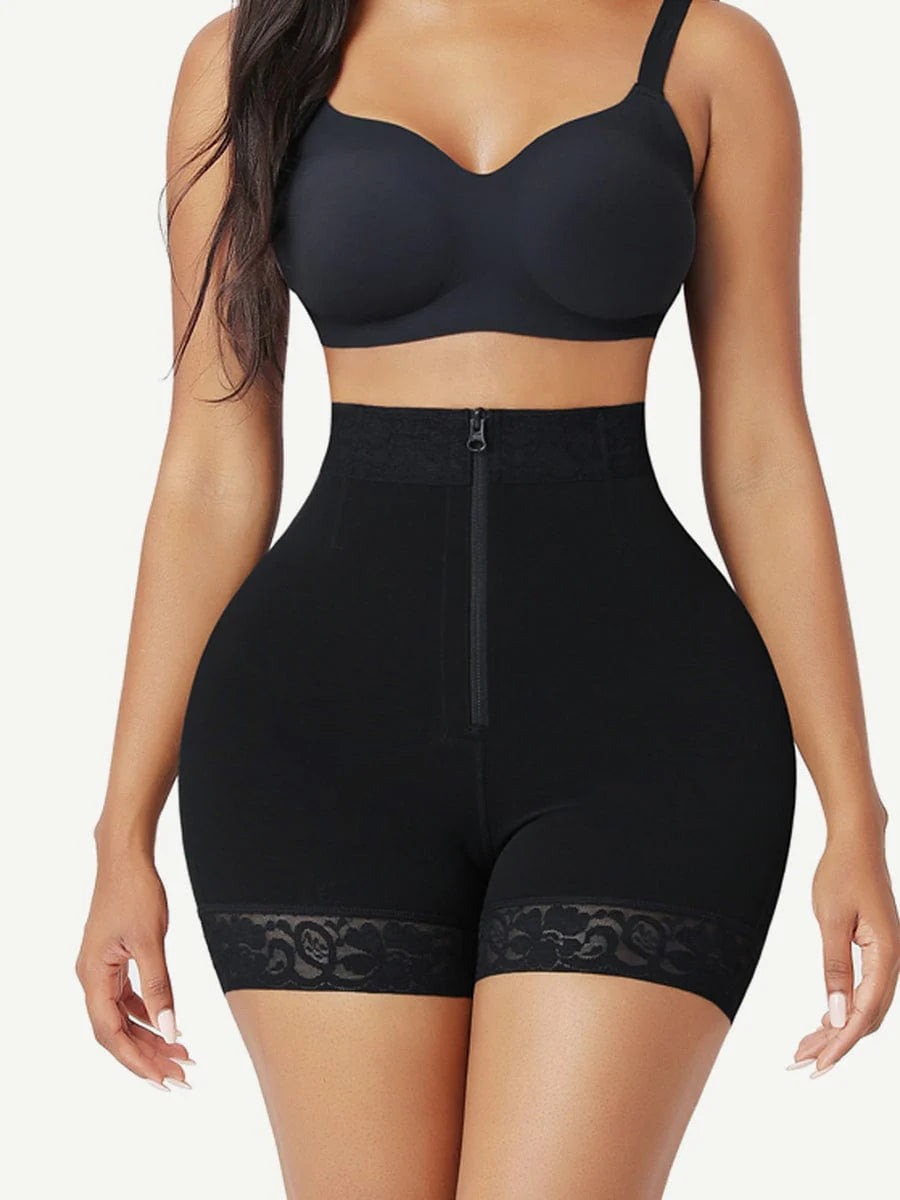 High-Waist Butt Lifter Shorts with Front Zipper – Curve-Enhancing Compression Shaper