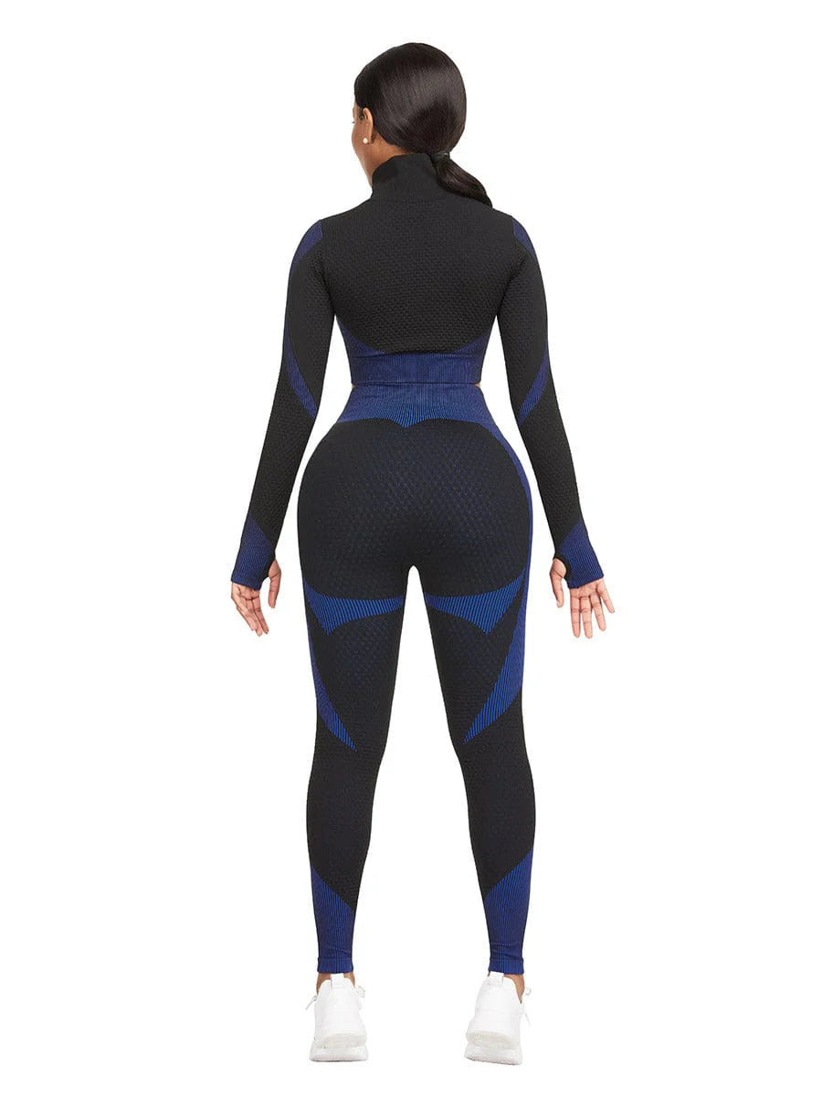 Zipper Patchwork 2-Piece Sports Set with Thumbholes & Elastic Fit