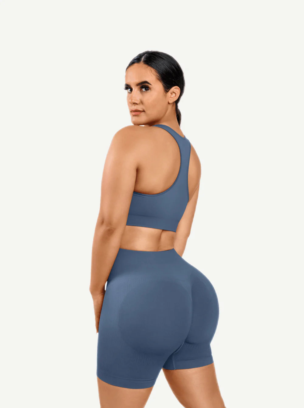 Eco-Friendly Seamless V-Neck Biker Shorts Set – Stylish & Sustainable Sportswear