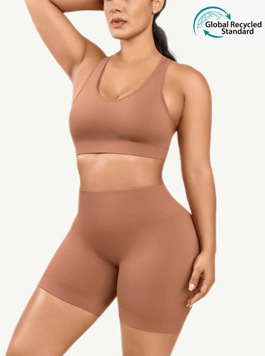 Eco-Friendly Seamless V-Neck Biker Shorts Set – Stylish & Sustainable Sportswear
