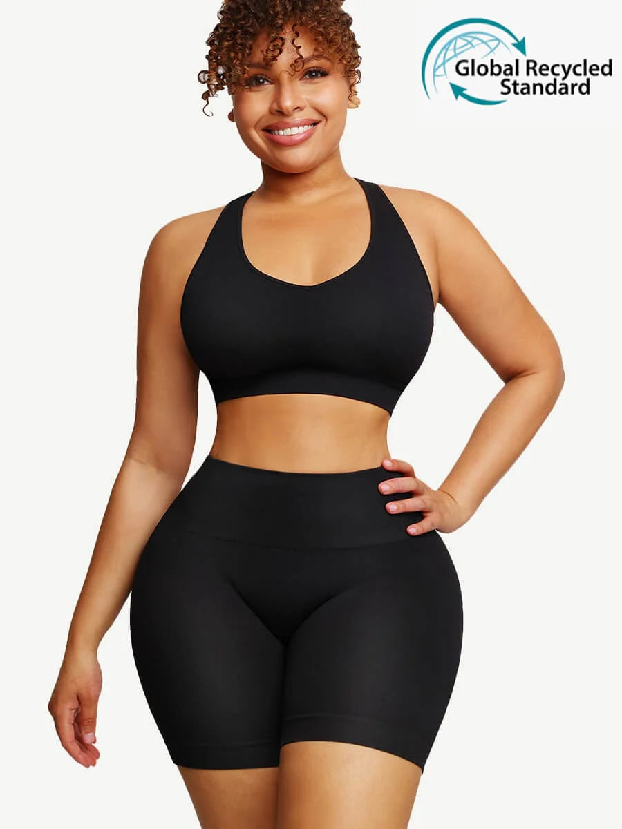 Eco-Friendly Seamless V-Neck Biker Shorts Set – Stylish & Sustainable Sportswear