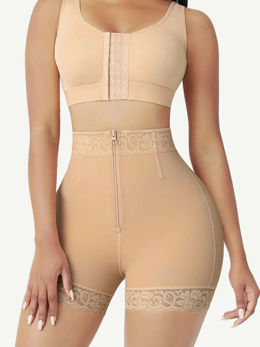 High-Waist Butt Lifter Shorts with Front Zipper – Curve-Enhancing Compression Shaper