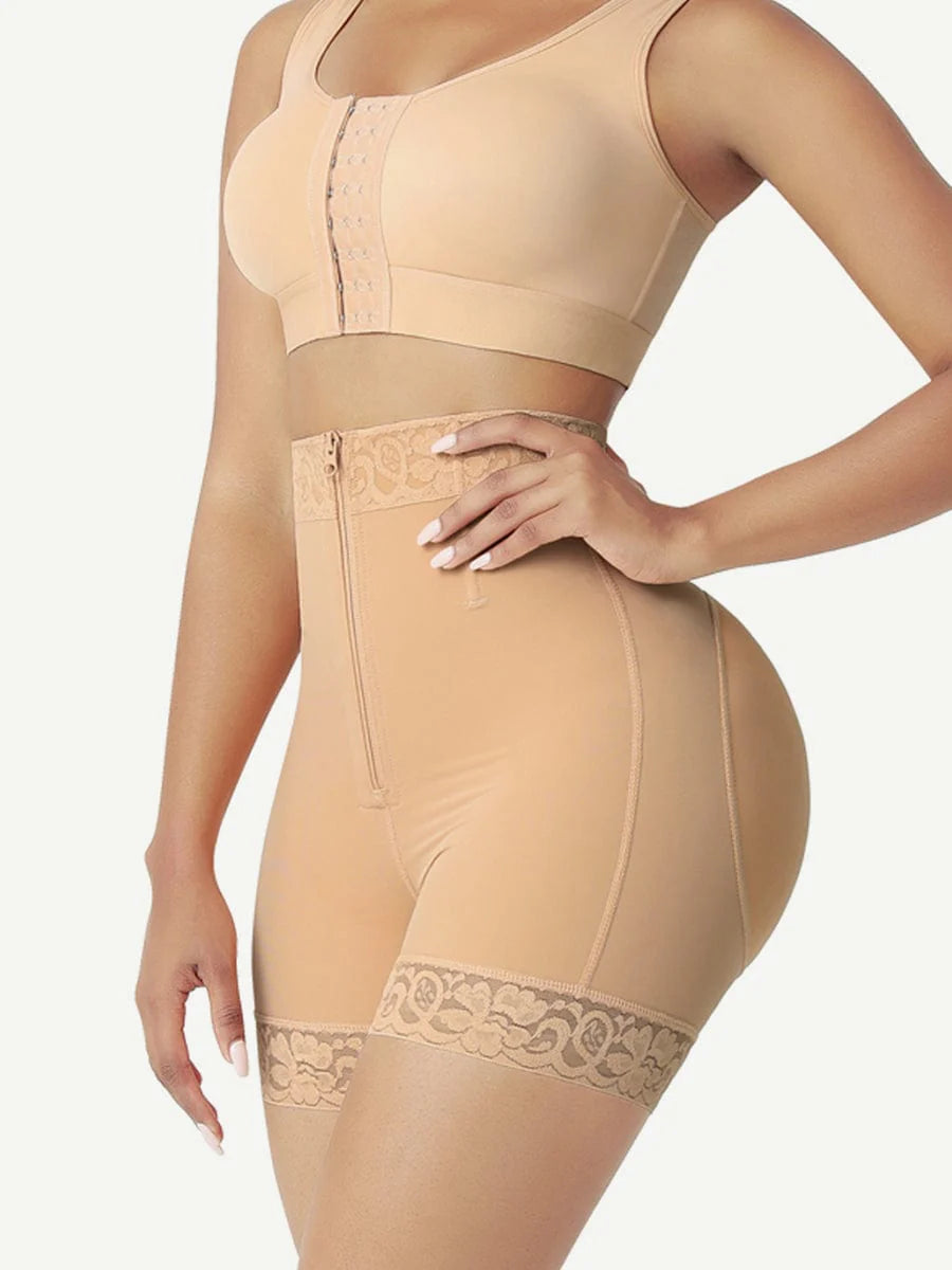High-Waist Butt Lifter Shorts with Front Zipper – Curve-Enhancing Compression Shaper