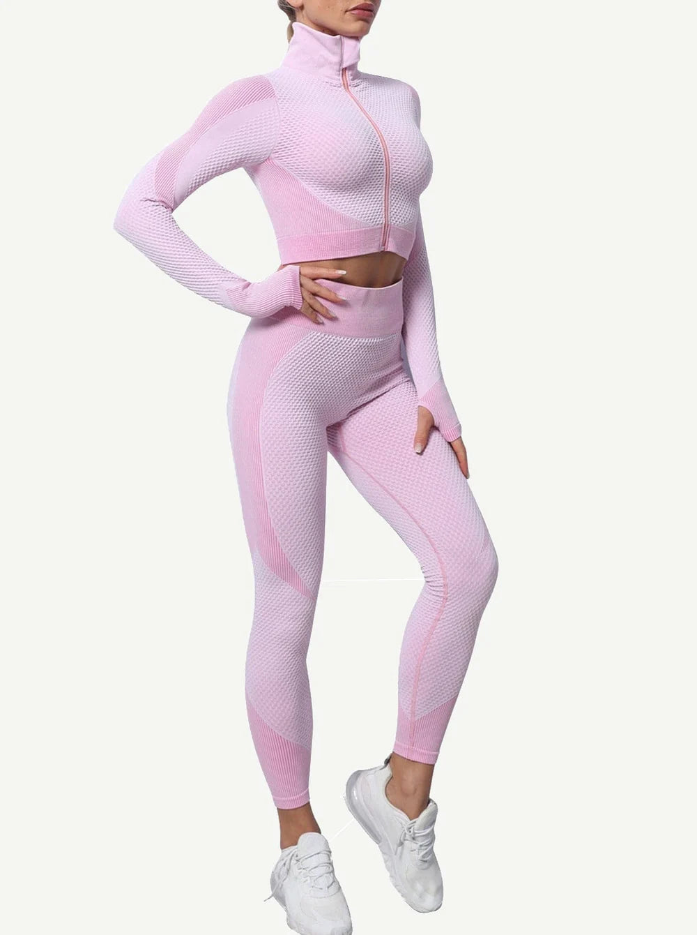Zipper Patchwork 2-Piece Sports Set with Thumbholes & Elastic Fit